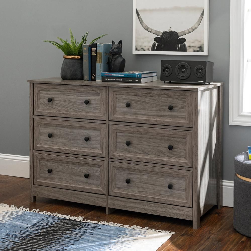 Welwick Designs Classic 6-Drawer Slate Grey Groove Dresser-HD8018 - The Home Depot | The Home Depot