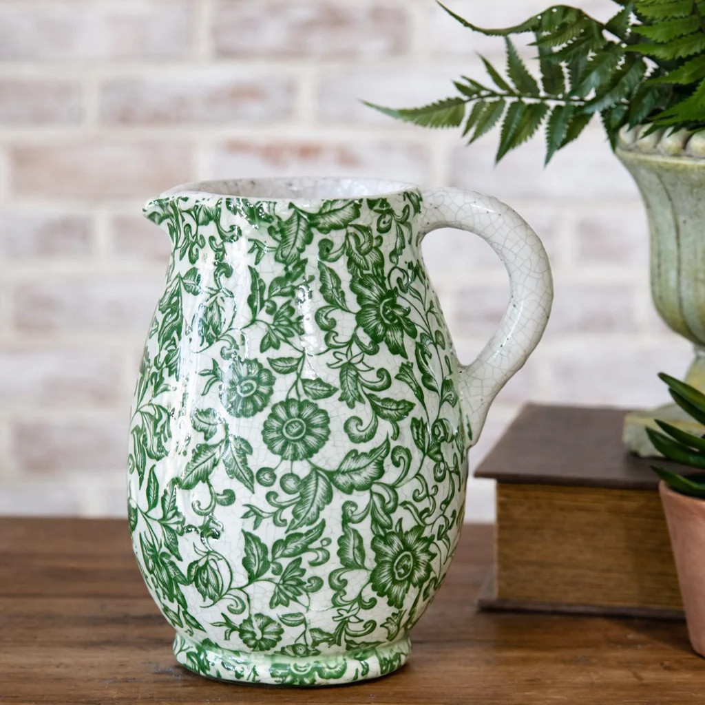 Dark Green Floral Pitcher - 8 | River Chic Designs