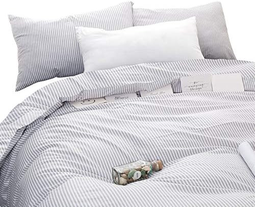 Amazon.com: Wake In Cloud - Gray White Striped Duvet Cover Set, 100% Cotton Bedding, Grey Vertica... | Amazon (US)