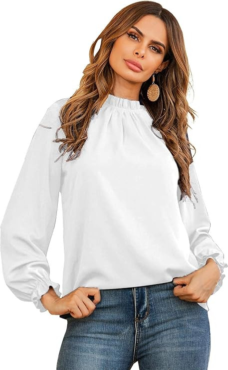 LYANER Women's Frill Mock Neck Flounce Long Sleeve Solid Blouse Office Shirt Top | Amazon (US)