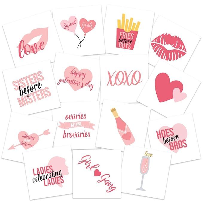 Galentine’s Day Wine Glass Markers with Matching Guest Charms | Pack of 30 Temporary Tattoos pe... | Amazon (US)