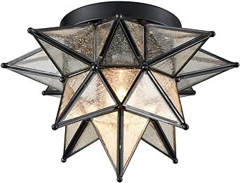 DAYCENT Brass Moravian Star Light Flush Mount Celing Lights Seeded Glass Shade Boho Moroccan Ceil... | Amazon (US)