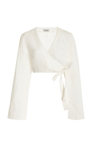 Hailey Cropped Linen-Blend Wrap Top | Moda Operandi (Global)