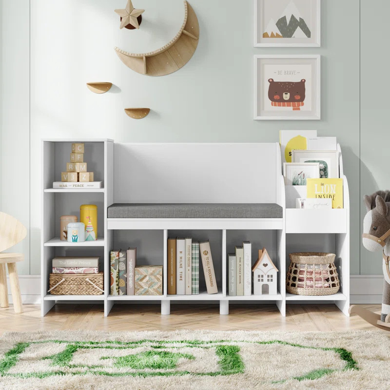 Aleedis 31.5'' H X 54.5'' W Bookcase with Upholstered Seat | Wayfair North America