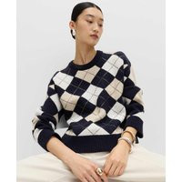 M&S Argyle Crew Neck Slim Fit Jumper with Wool Navy Mix | Marks & Spencer (UK)