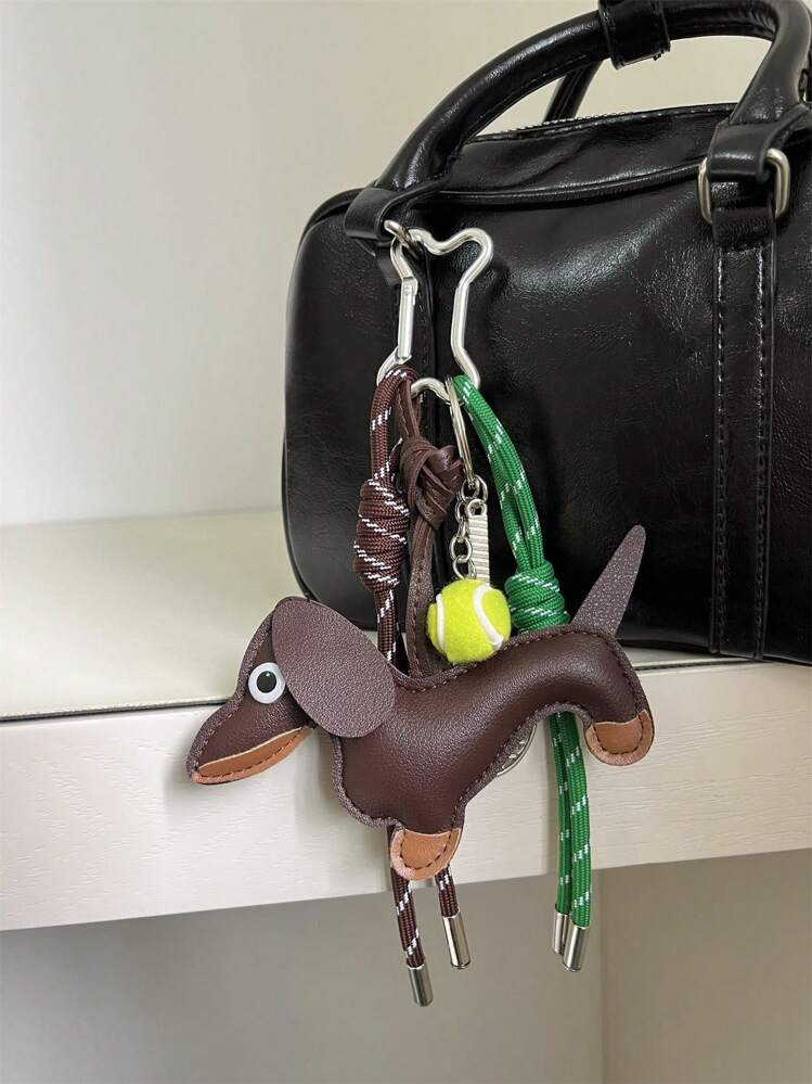 1pc Adorable Dachshund PU Leather Keychain Charm - Japanese & Korean Inspired Cartoon Dog Design Alloy Ring Buckle Cute Animal Celebrity Accessory - Perfect For Bag Decoration Birthday Gifts And Pet Lovers Y2K Thanksgiving | SHEIN