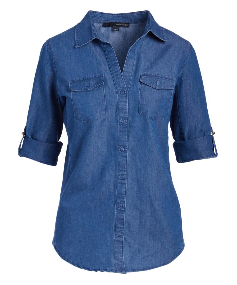 Harve Benard Women's Blouses Med - Medium Wash Denim Button-Up - Women | Zulily