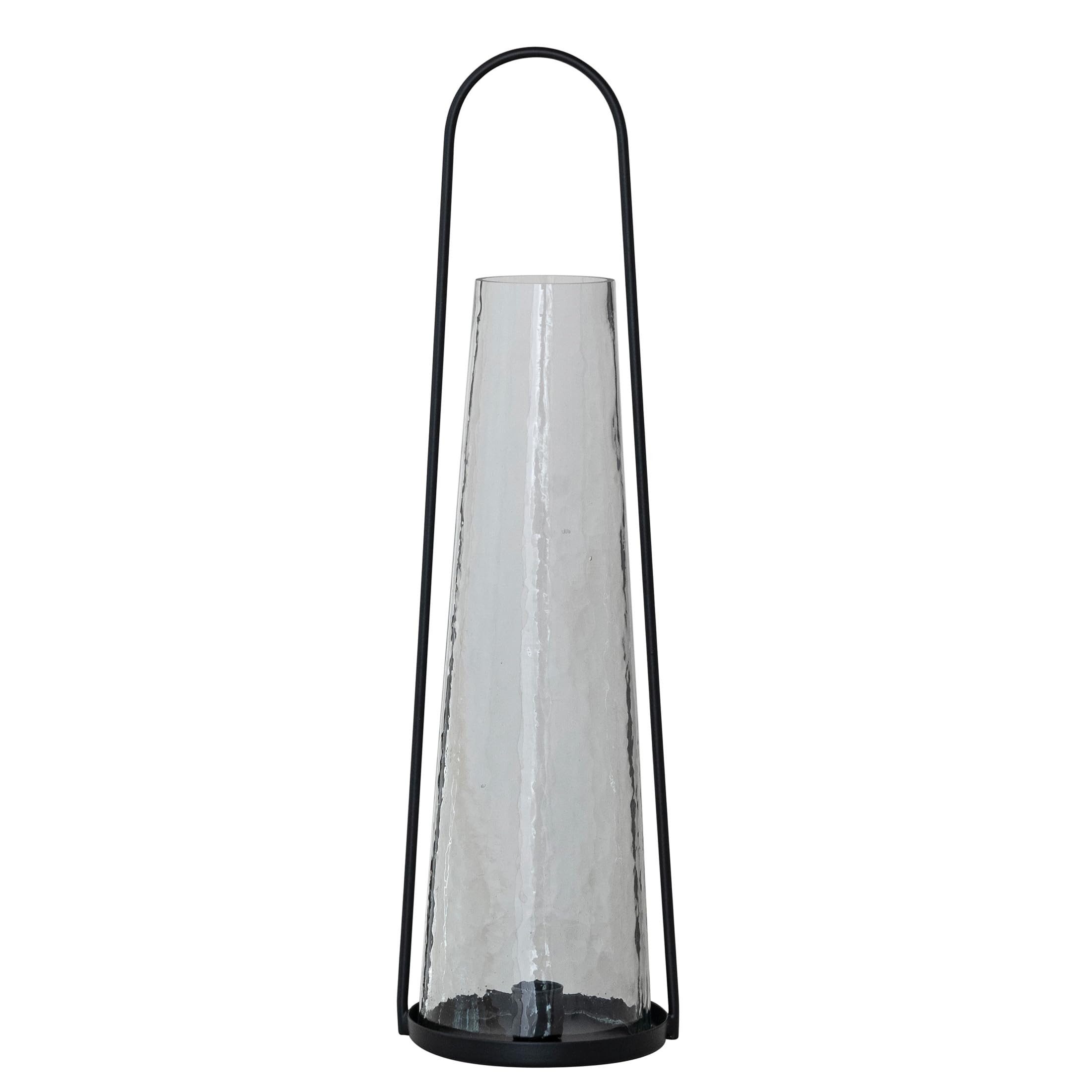 Creative Co-Op Round Metal Lantern Taper Holder with Hammered Glass Hurricane, Black | Amazon (US)