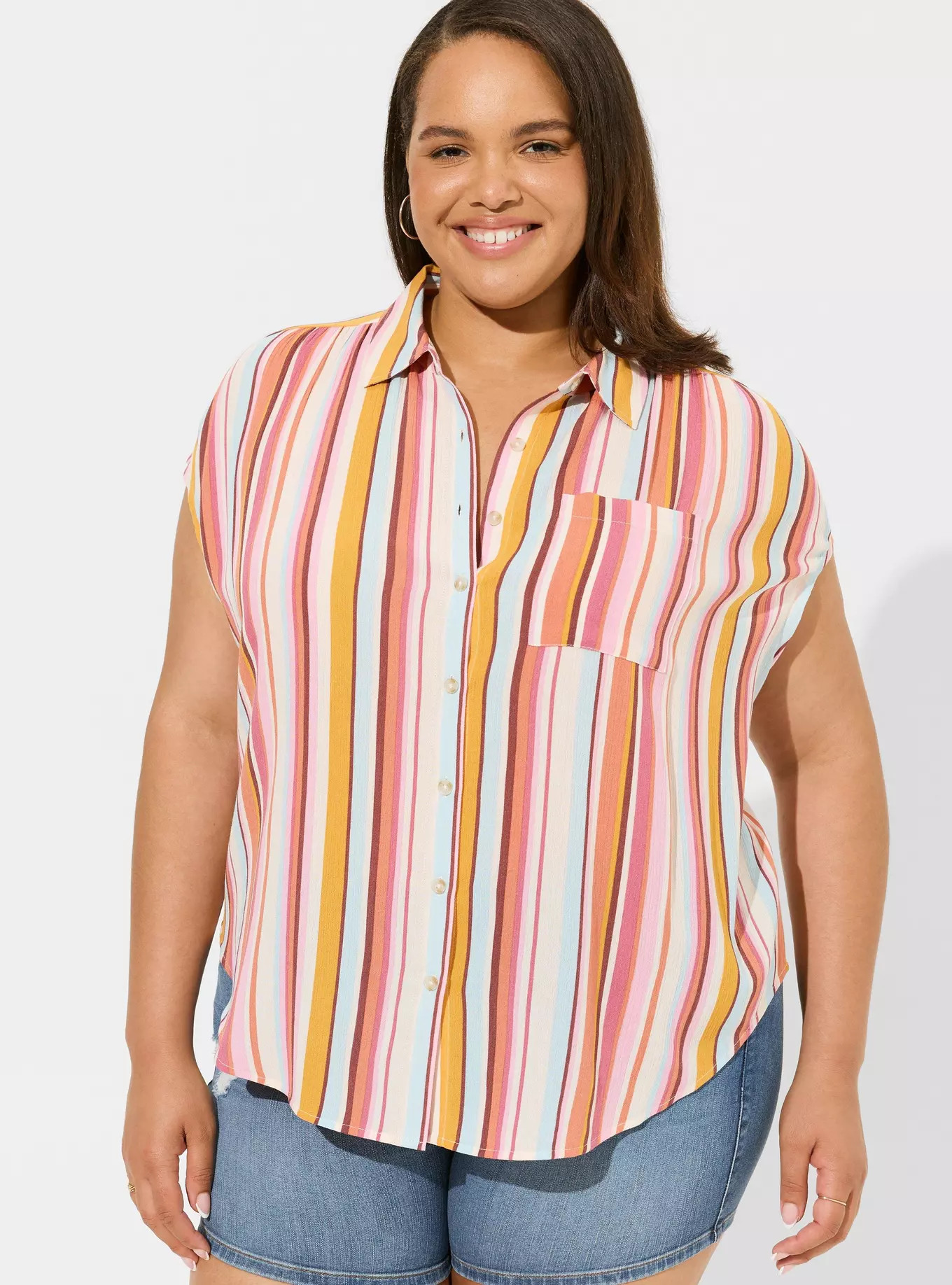 Gauze Short Sleeve Button Up Shirt | Torrid (US & Canada)