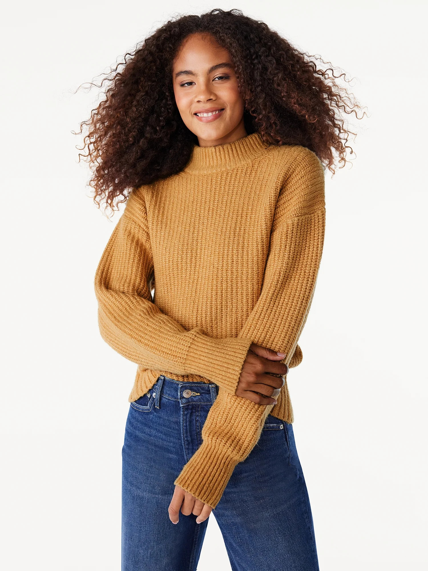 Free Assembly Women’s Mock Neck Ribbed Sweater, Heavyweight, Sizes XS-XXL - Walmart.com | Walmart (US)