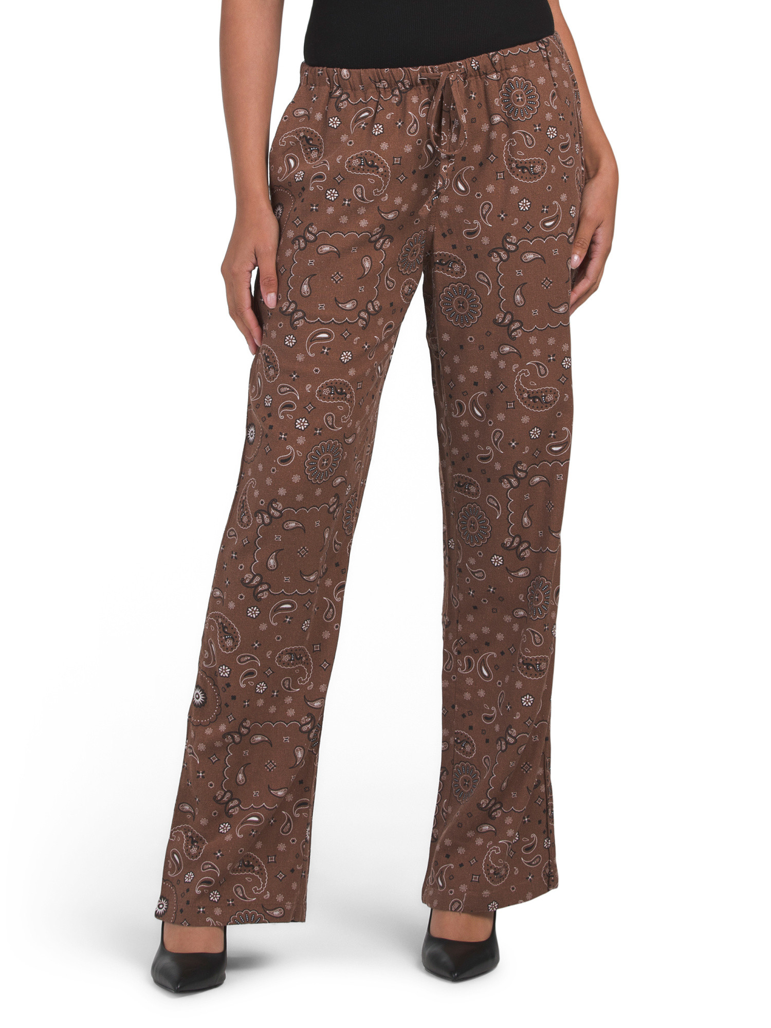 Linen Blend Bandana Printed Pull On Pants | TJ Maxx