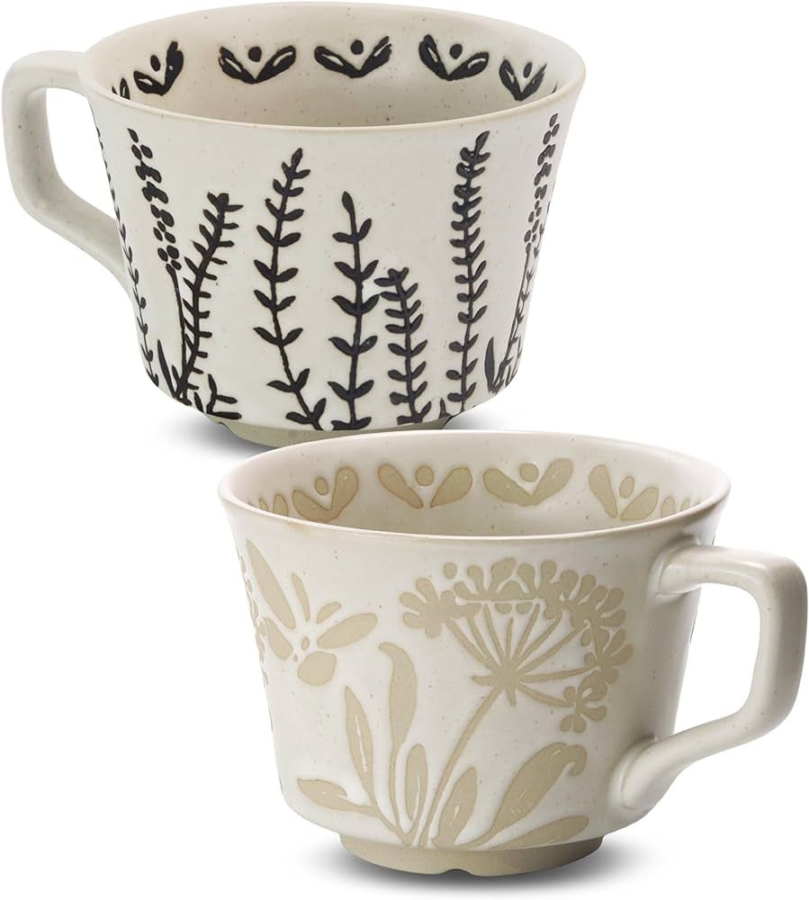 Ceramic Coffee Mug Set of 2, 11 oz Novelty Unique Tea Cups with Big Handle, Couple Mugs for Mocha... | Amazon (US)