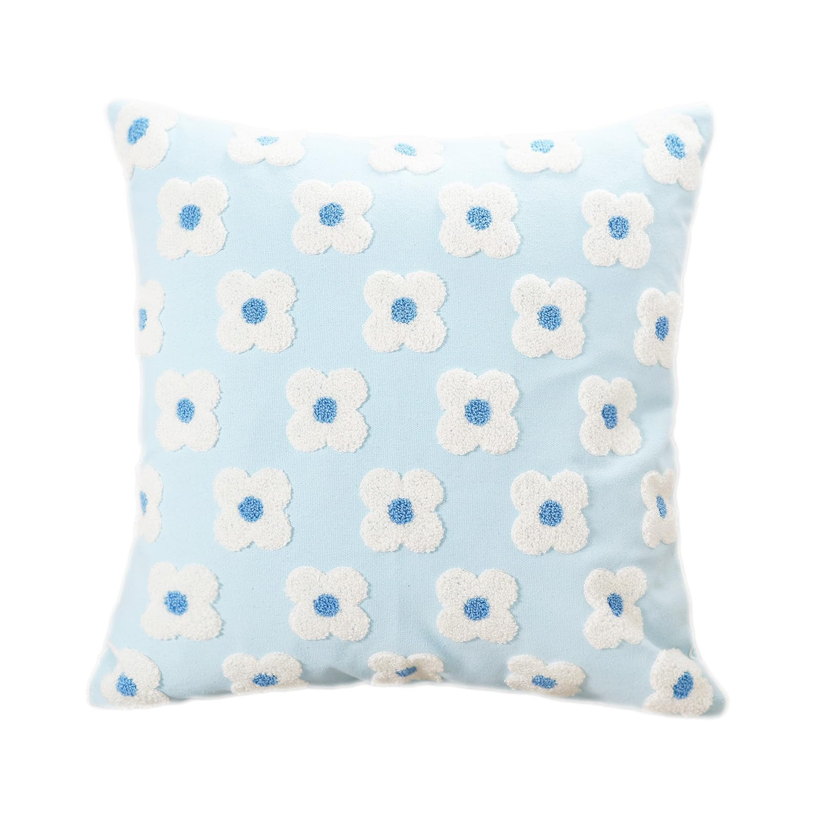 Embroidery Throw Pillow Cover 18x18 Light Blue Floral Design Home Decor Loop Embroidered Pillow C... | Amazon (US)