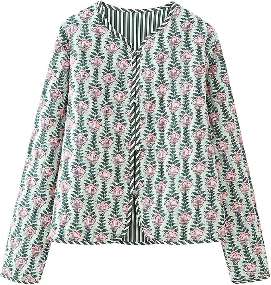 Floral Quilted Jackets for Women Quilted Lightweight Patched Coat Y2k Front Opening Long Sleeve B... | Amazon (US)