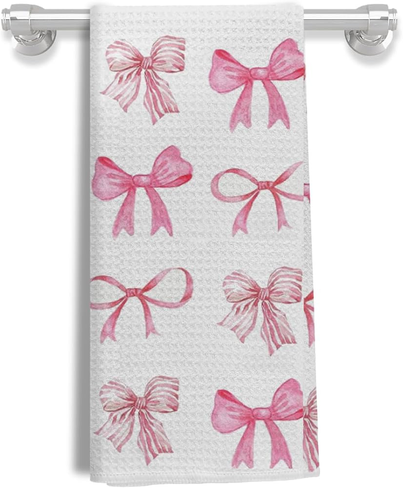 Preppy Pink Bow Coquette Kitchen Towels - Pink Bow Dish & Hand Towels for Kitchen & Bathroom Deco... | Amazon (US)