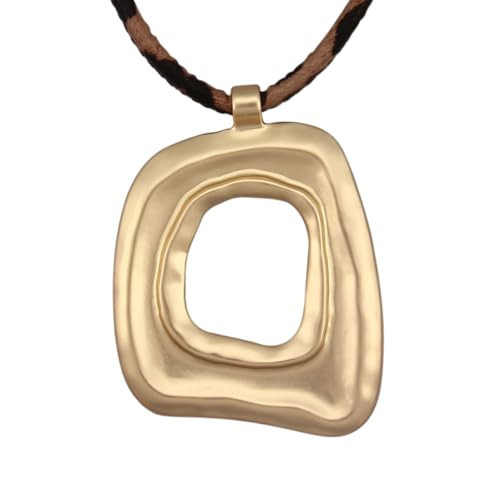 Jeilwiy Chunky Irregular Gold Geometric Necklace with Hollow Brown Leather Necklace Boho Necklaces for Women Bohemian Hippie Jewelry | Amazon (US)