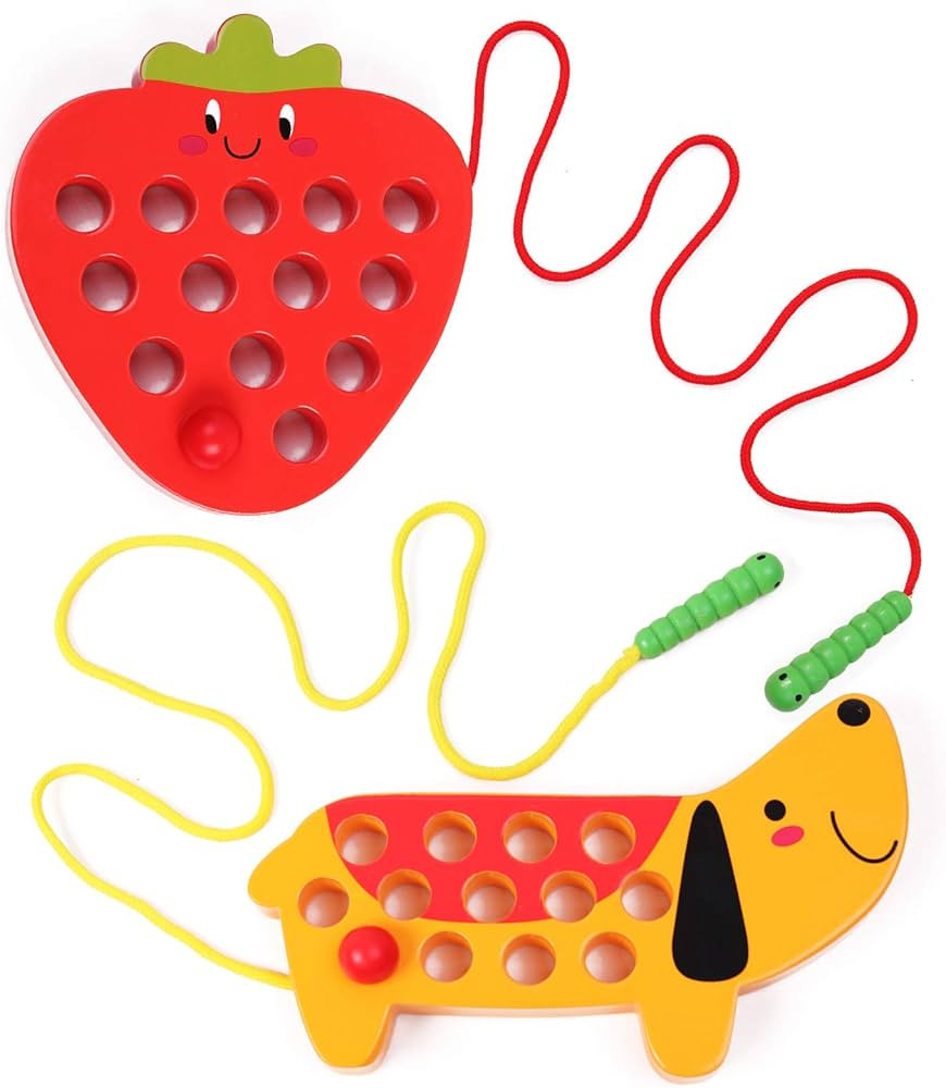 Wooden Lacing Threading Toys Fine Motor Skill Toys for 3 Year Old Educational and Learning Montes... | Amazon (US)