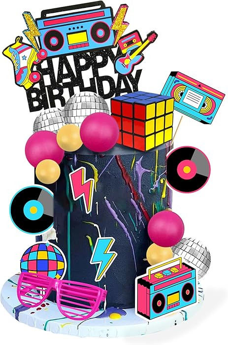 20 PCS 80s 90s Cake Toppers Retro Hip Hop Cake Decorations for Born in the 80's 90’s Decade Thr... | Amazon (US)