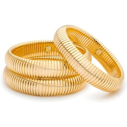 Arabella Jewels Elegant Gold Bangles - 3Pc Set, Flex Snake Chain, Hypoallergenic, Perfect for Daily Wear, Chunky Gold Bracelets, Stretch Gold Tone Bangles, Set of Womens Bracelets | Amazon (US)