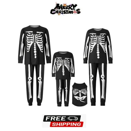 Matching Family Halloween Pajamas Set Halloween Skeleton Print Round Neck Long Sleeve Tops and Long  | Walmart (US)