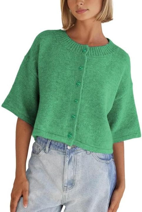 Springrain Cardigan Sweaters for Women Lightweight Knit Cropped Cardigan Button Up Solid Knitwear | Amazon (US)