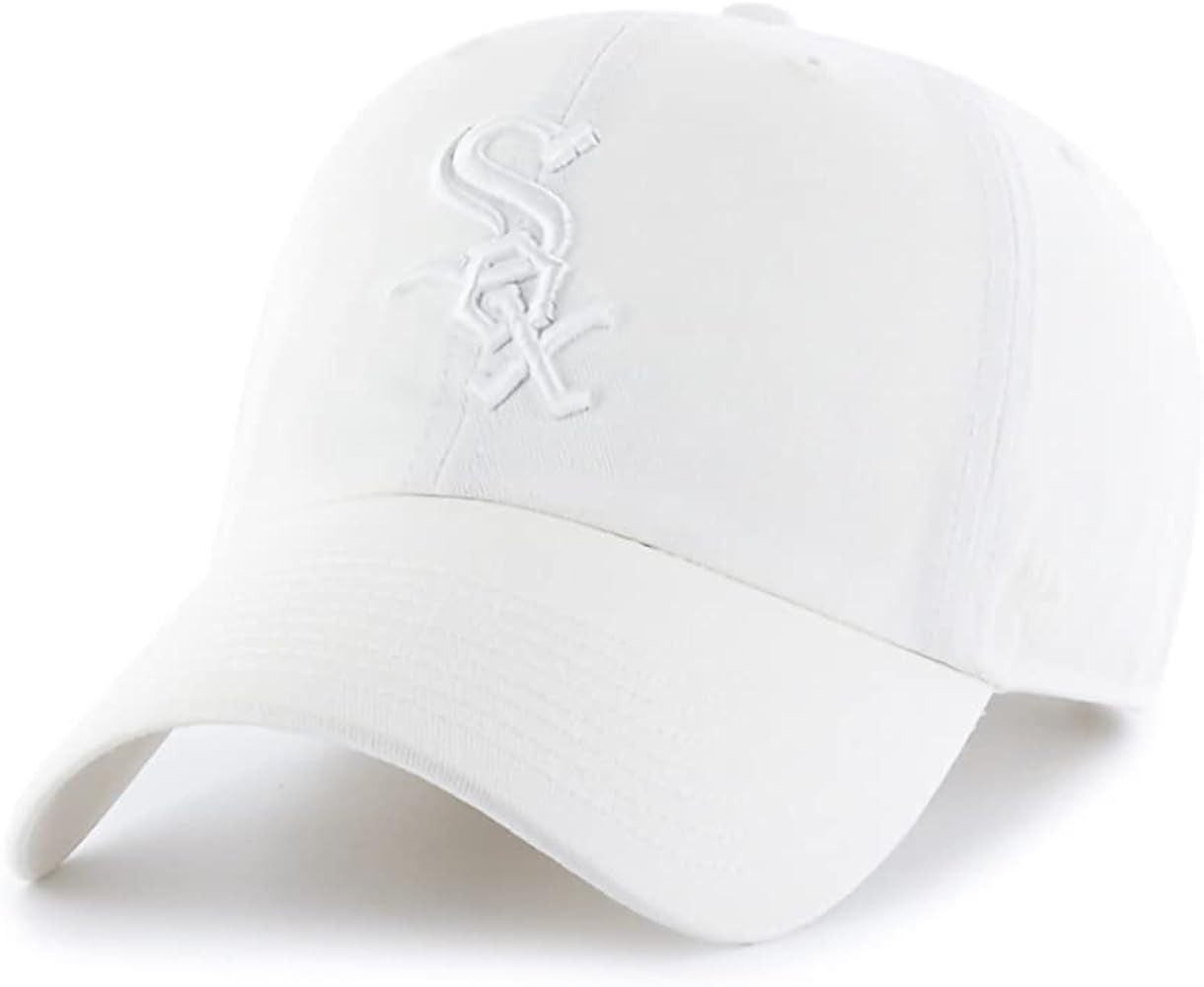 47 Brand MLB White White Primary Logo Clean Up Adjustable Baseball Cap Hat, Adult One Size Fits A... | Amazon (US)