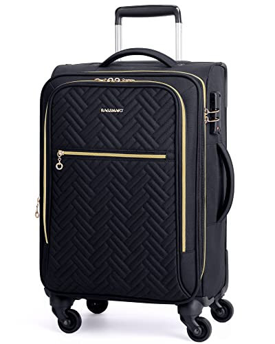 BAGSMART Carry On Luggage 20 Inch,Softside Expandable Suitcase with Spinner Wheels, Luggage 22x14x9 Airline Approved Rolling Lightweight Suitcases for Women Men, Compact Carry-On (Black) | Amazon (US)