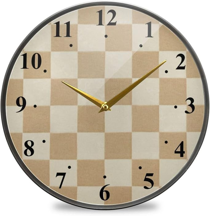 STAYTOP Checkered Beige Wall Clock, 10 Inch Silent Non-Ticking Battery Operated Modern Clock for ... | Amazon (US)