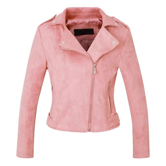 Chartou Women's Stylish Notched Collar Oblique Zip Suede Leather Moto Jacket | Amazon (US)