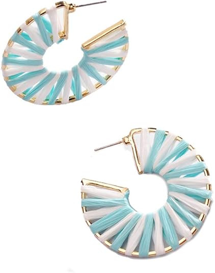 YUJIAXU Prime Only Rainbow Raffia Open Hoop Earrings Geometric Statement Woven Hoop Earrings | Amazon (US)