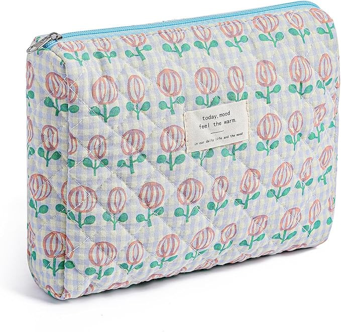 Gleyemor Quilted Makeup Bag for Women, Cute Floral Cotton Cosmetic Bag, Travel Toiletry Bag Perio... | Amazon (US)