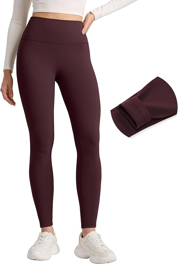 CRZ YOGA Matte Fleece Lined Leggings 28'' - Thermal Casual Lounge Workout Womens Yoga Full Length... | Amazon (US)