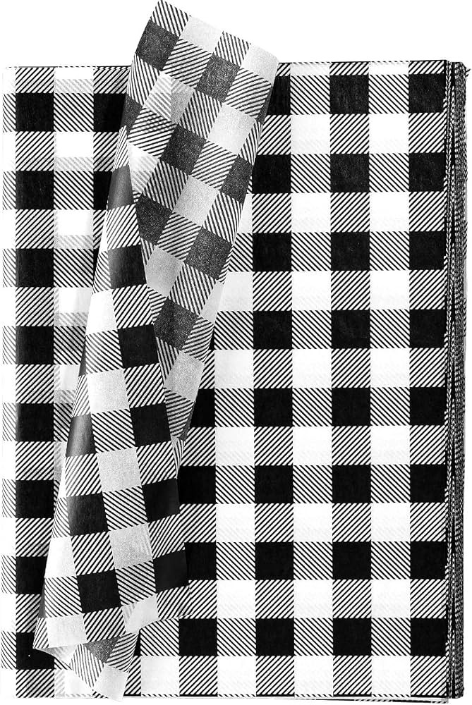 Whaline 60 Sheets Christmas Tissue Paper 14 x 20inch White Black Buffalo Plaid Tissue Gift Wrappi... | Amazon (US)