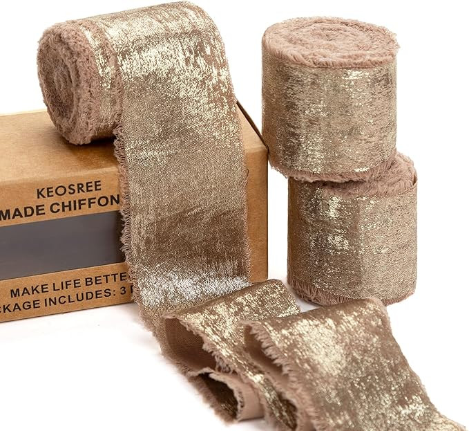Light Brown Silk Chiffon Ribbon,Frayed Shimmery Silk Ribbon for Bridal Flower Bouquet Christmas G... | Amazon (US)