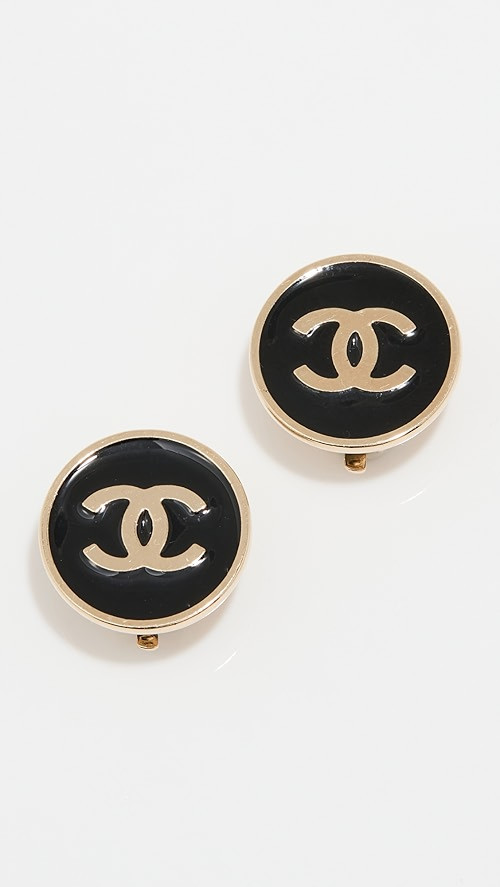 Chanel Cc Enamel Button Clip On Earrings | Shopbop