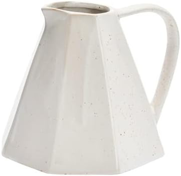 Creative Co-Op Stoneware Pitcher with Pleated Sides, Matte White Reactive Glaze Serveware, 7" L x... | Amazon (US)