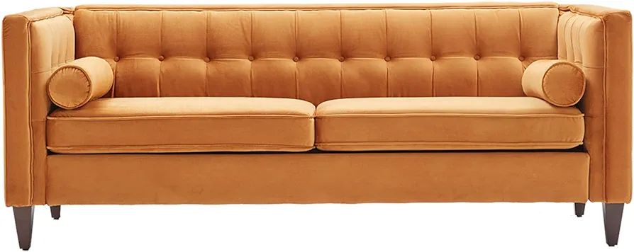 Dreamsir 78'' W Velvet Sofa, Mid-Century Love Seats Sofa Furniture with Bolster Pillows, Button T... | Amazon (US)