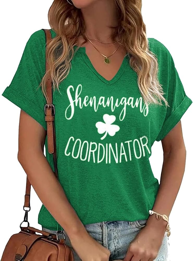 TIXOM St Patrick's Day V Neck Shirts for Womens Irish Shamrock Graphic Tee Funny Lucky Heart Prin... | Amazon (US)