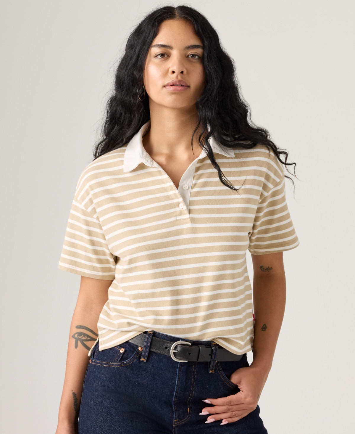 Levi's Women's Cotton Aries Rugby Polo Top - Allie Stripe Safari | Macy's