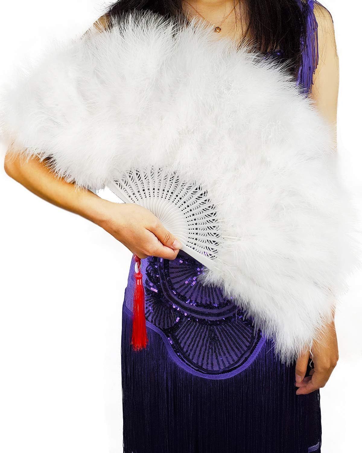 Handheld Marabou Feather Fan, 1920s Vintage Style Flapper Hand Fan for Costume Party and Dancing-... | Amazon (US)