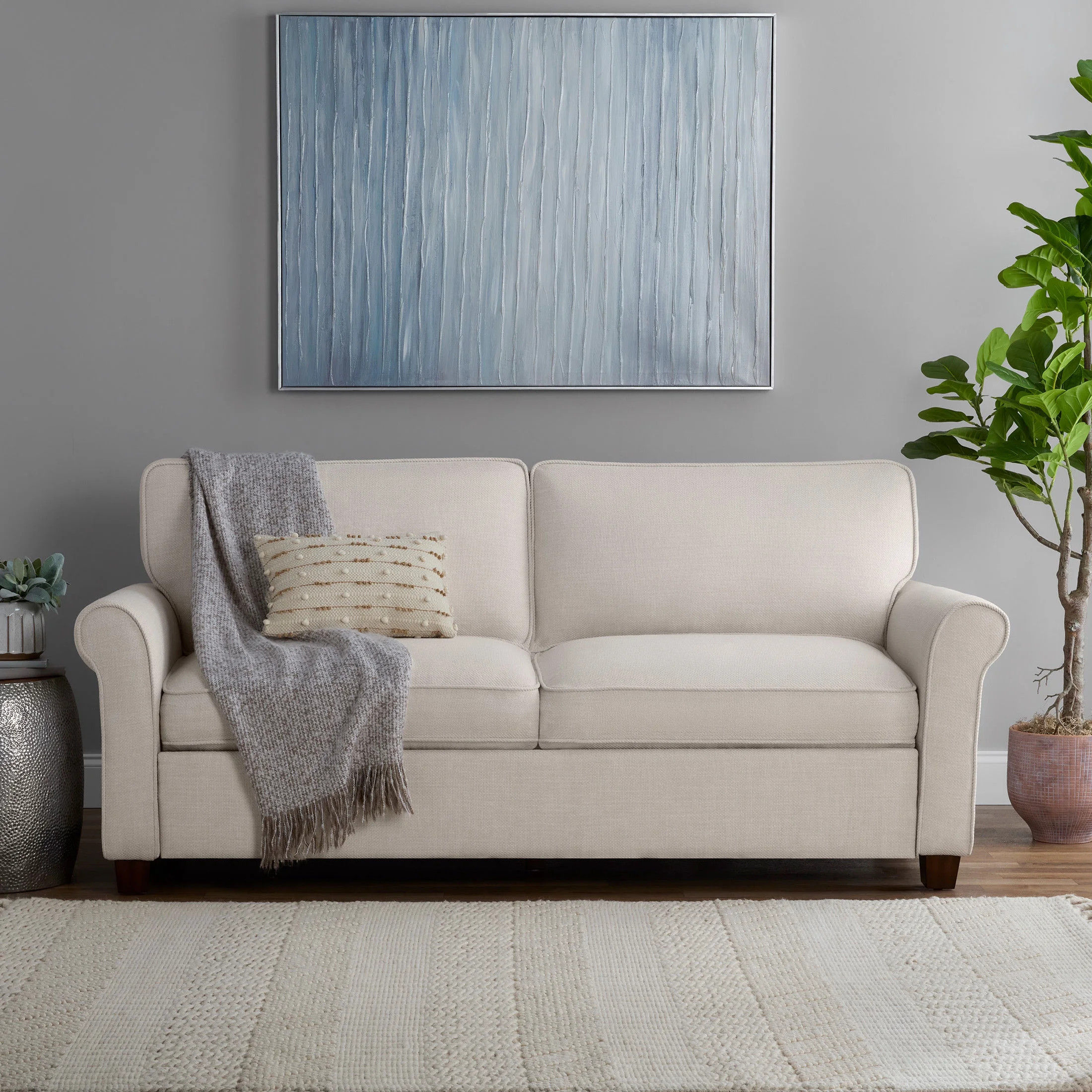 Mainstays 76" Rolled Arm Sofa, Cream | Walmart (US)