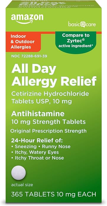 Amazon Basic Care All Day Allergy, Cetirizine Hydrochloride Tablets, 10 mg, 24-Hour Relief for Sn... | Amazon (US)
