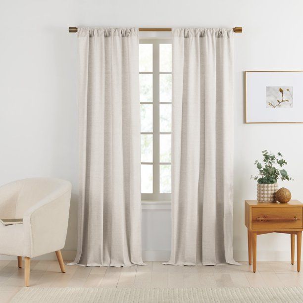 Gap Home Yarn Dyed Chambray Organic Cotton Window Curtain Pair Beige 95 | Walmart (US)