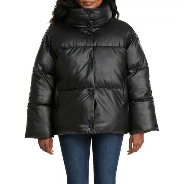 NVLT Women’s Vegan Leather Puffer Coat - Walmart.com | Walmart (US)