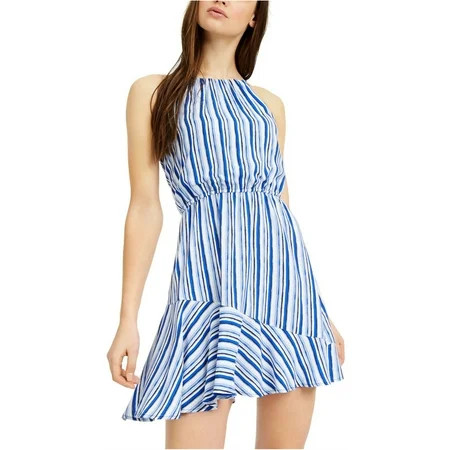 Sequin Hearts Womens Striped Ruffled Dress Blue Small | Walmart (US)