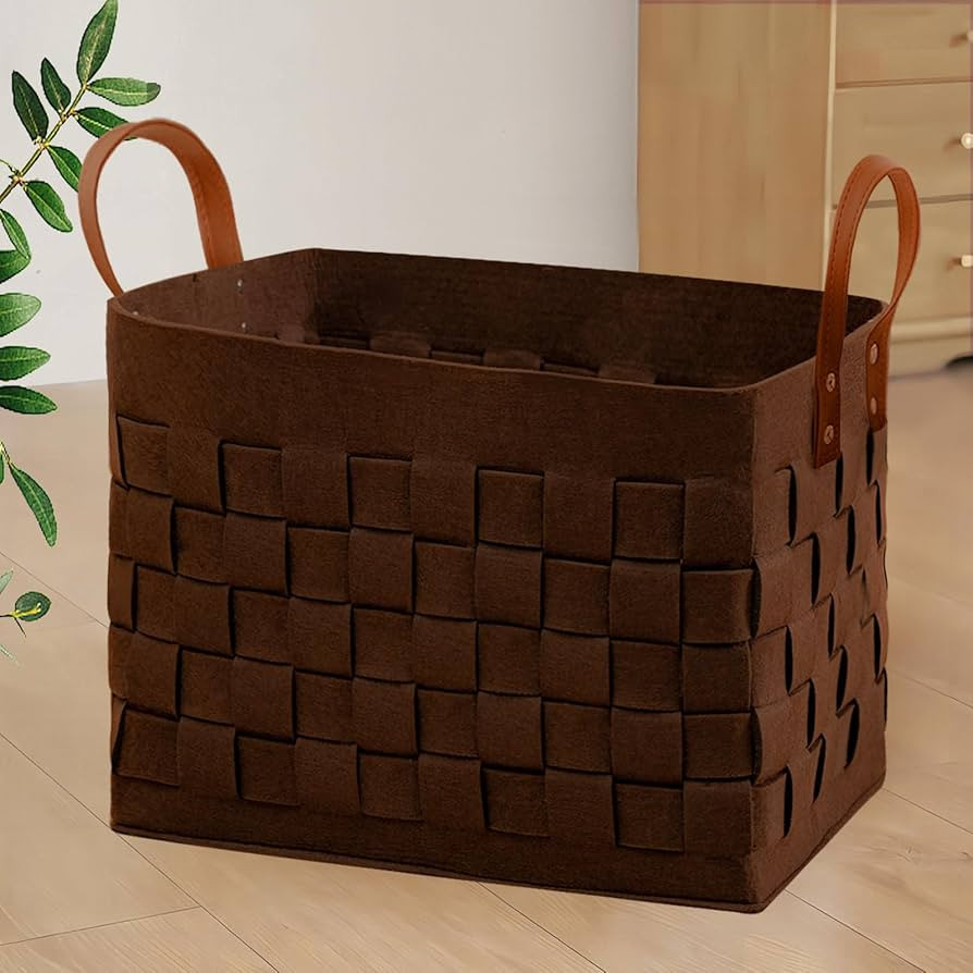 boldmonkey Laundry Basket 16.5 " x13 x13 , Large Rectangular Felt Fabric Blanket Basket with Leat... | Amazon (US)