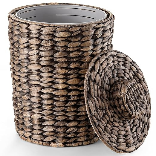 2 Gallons Wicker Waste Basket - Water Hyacinth Bathroom Trash Can - Garbage Can with Lid Boho Sty... | Amazon (US)