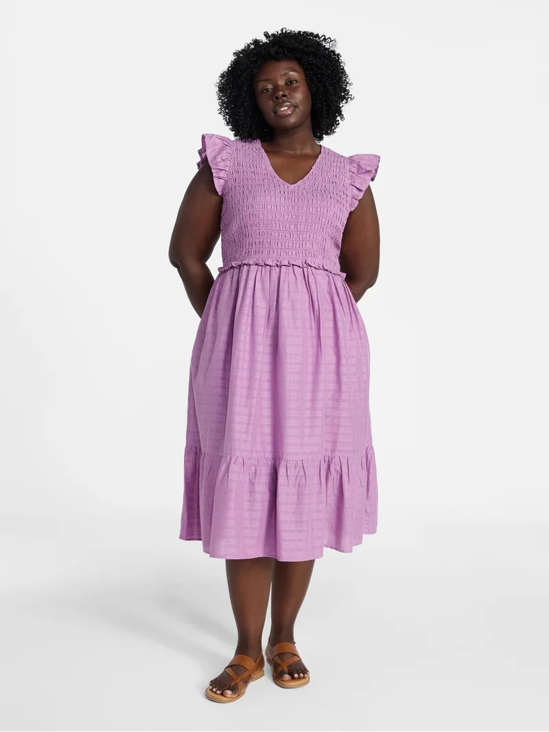 Terra & Sky Women's Plus Smocked Bodice Midi Dress , Sizes-0X-5X | Walmart (US)