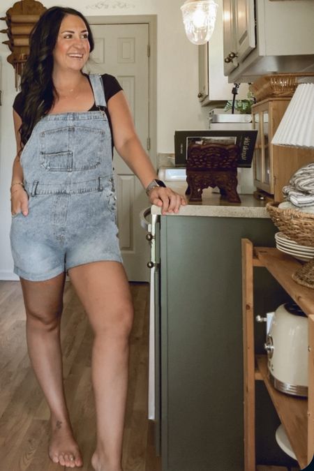 I love the fit of this denim romper— it is true to size. I’m a size 8/10 & purchase the large. I do have a bit of thicker thighs & they fit a little snug there but other than that… the quality & fit is great & so comfy. I paired it with a black sweetheart neckline ribbed tee but it would also look cute paired with a tube top or tank top. 🫶🏼

#LTKfindsunder50 #LTKmidsize #LTKstyletip
