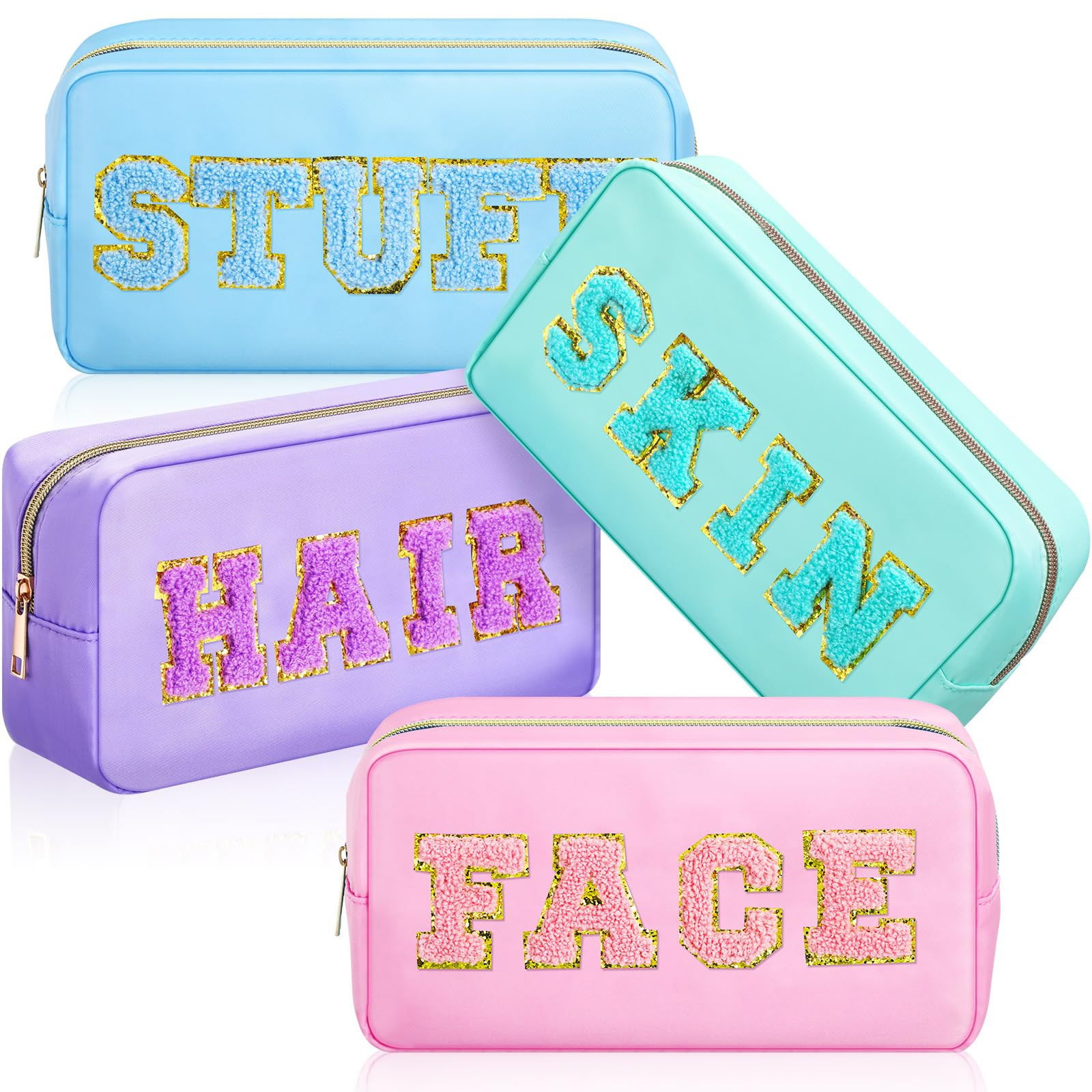 Remerry 4 Pcs Travel Toiletry Bags for Women Nylon Makeup Bag Organizer Cosmetic Chenille Letter ... | Amazon (US)